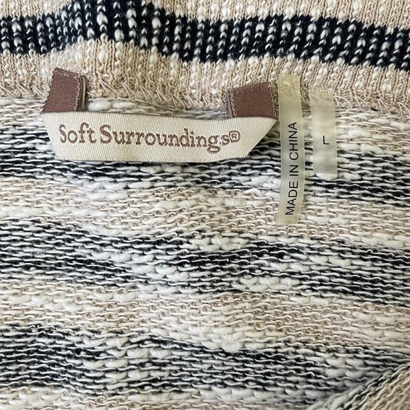 Soft Surroundings Marina Sweater Sz Large Navy Khaki Stripe Pullover Top Flowy - Picture 10 of 14